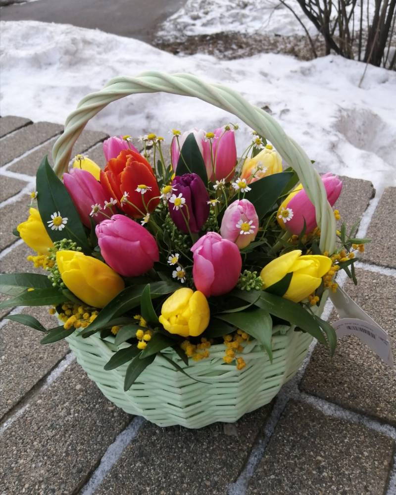 Корзина с тюльпанами